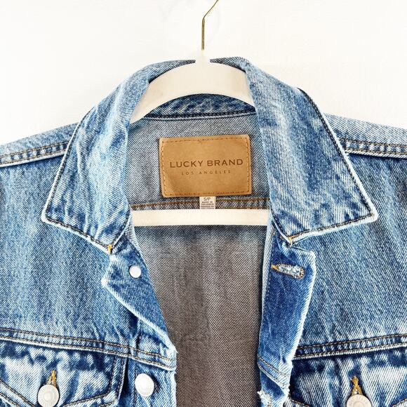 Lucky Brand Tomboy Trucker Graphic Blue Jean Babe Denim Jean Jacket Blue Small - Picture 13 of 16